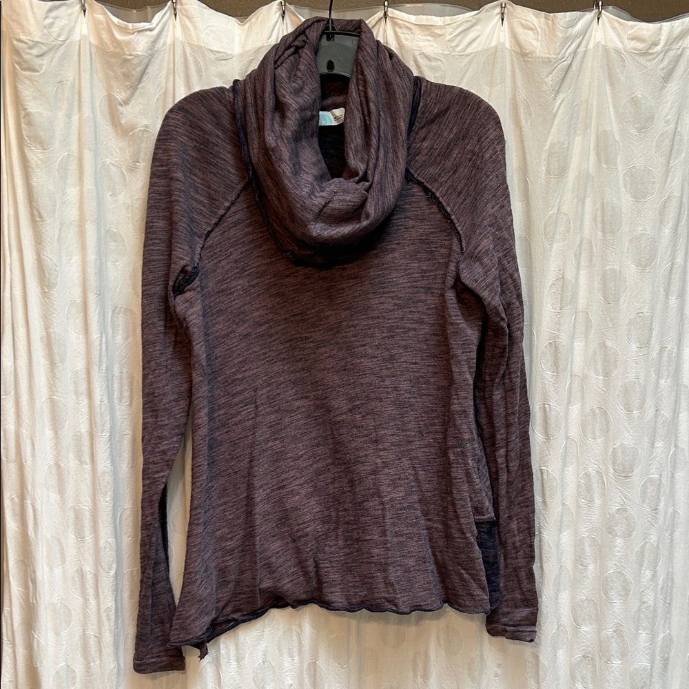 Cozy Purple Cowl Neck Top with deconstructed seams